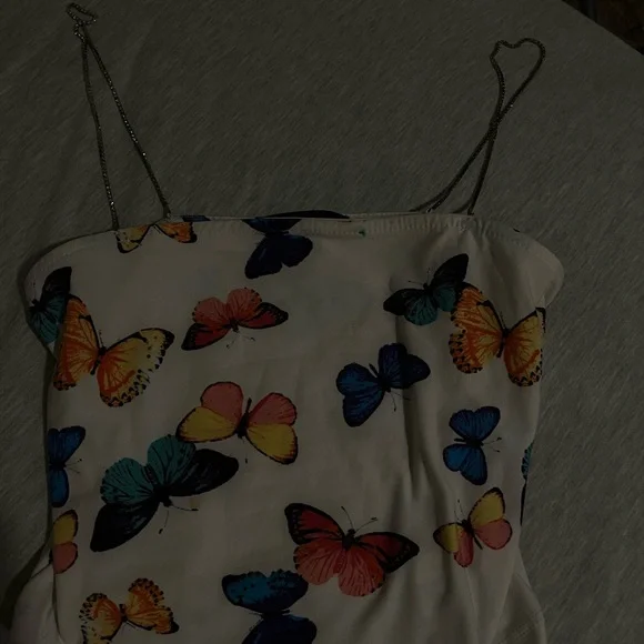 Cream Fitted Camisole with Butterfly Print - Picture 1 of 3